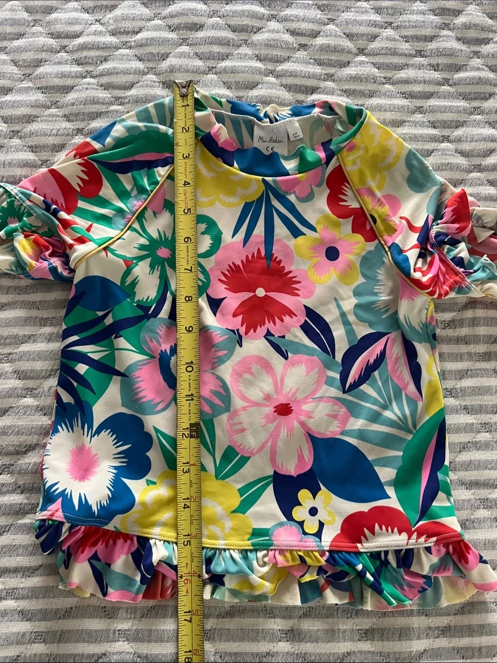 Mini Boden Colorful Flower Ruffle Hem Rashguard Swim Top 6-7 Years 122cm